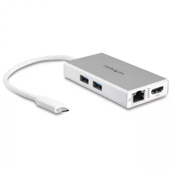 StarTech.com USB-C-moniporttiadapteri – USB-C matkatelakointiasema 4K HDMI:llä – 60 W Power Delivery läpivienti, GbE, 2-porttinen USB-A 3.0 -keskitin – Kannettava mini-USB Type-C telakka kannettavalle tietokoneelle – valkoinen