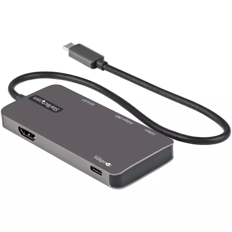 StarTech.com DKT30CHSDPD USB-C-moniporttisovitin minitelakka, 4K HDMI, 100 W PD, SD/microSD-korttipaikka, 3-porttinen USB 3.0 -keskitin, 30 cm kiinteä kaapeli