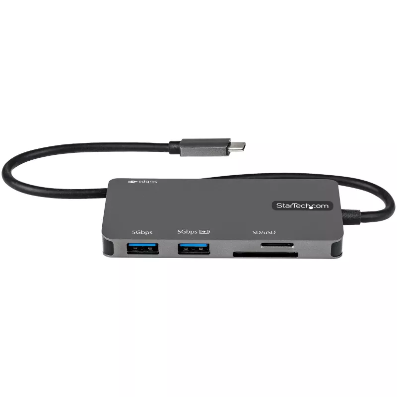 StarTech.com DKT30CHSDPD USB-C-moniporttisovitin minitelakka, 4K HDMI, 100 W PD, SD/microSD-korttipaikka, 3-porttinen USB 3.0 -keskitin, 30 cm kiinteä kaapeli