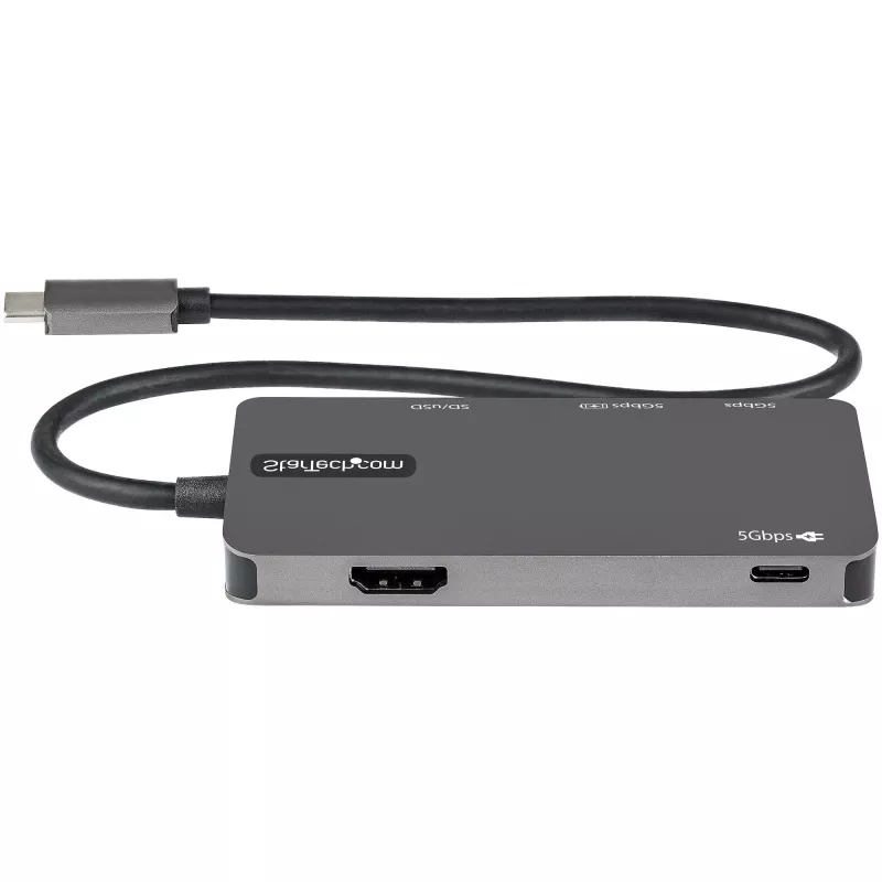 StarTech.com DKT30CHSDPD USB-C-moniporttisovitin minitelakka, 4K HDMI, 100 W PD, SD/microSD-korttipaikka, 3-porttinen USB 3.0 -keskitin, 30 cm kiinteä kaapeli