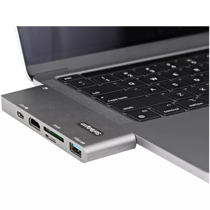 StarTech.com USB-C-moniporttiadapteri MacBook Pro/Air – USB Type-C–4K HDMI, 100 W Power Delivery läpivienti, SD-/MicroSD-paikka, 2-porttinen USB 3.0 keskitin – Kannettava USB-C mini-telakka