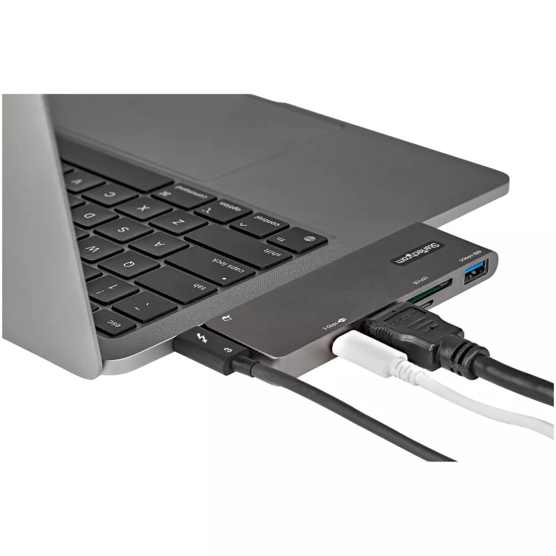 StarTech.com USB-C-moniporttiadapteri MacBook Pro/Air – USB Type-C–4K HDMI, 100 W Power Delivery läpivienti, SD-/MicroSD-paikka, 2-porttinen USB 3.0 keskitin – Kannettava USB-C mini-telakka