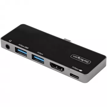 StarTech.com USB C moniporttiadapteri – USB-C–4K 60Hz HDMI 2.0, 100W Power Delivery läpivientilataus, 3-porttinen USB 3.0 keskitin, ääni – USB-C mini-telakka – Kannettava USB Type-C matkatelakka