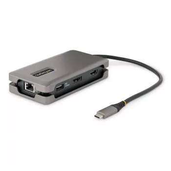 StarTech.com USB-C-moniporttiadapteri – 4K 60Hz HDMI/DP – 3-porttinen USB-keskitin – 100W Power Delivery läpivienti – GbE – Mini-telakointiasema matkalle lataustoiminnolla – 30 cm kääritty kaapeli