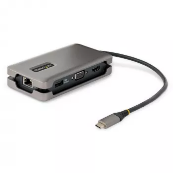 StarTech.com USB-C-moniporttiadapteri – HDMI/VGA – 4K 60 Hz – 3-porttinen USB-keskitin – 100 W Power Delivery läpivienti – GbE – Mini-telakointiasema matkalle lataustoiminnolla – Käärittävä kaapeli, 30 cm