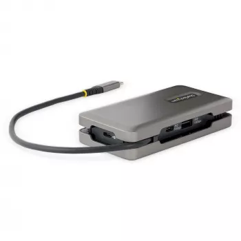 StarTech.com USB-C-moniporttiadapteri – HDMI/VGA – 4K 60 Hz – 3-porttinen USB-keskitin – 100 W Power Delivery läpivienti – GbE – Mini-telakointiasema matkalle lataustoiminnolla – Käärittävä kaapeli, 30 cm