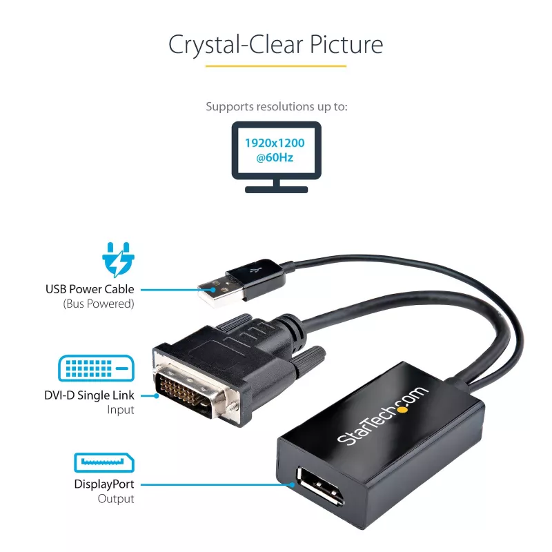 StarTech.com DVI–DisplayPort-adapteri – USB-virransyöttö – 1920 x 1200 – DVI–DisplayPort-muunnin – videoadapteri – DVI-D–DP