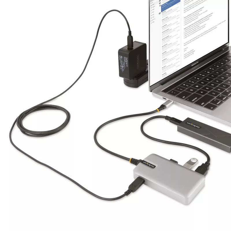 StarTech.com 4-porttinen USB-C-keskitin USB-C DP Alt Mode -videolähdöllä 4K 60Hz - 3x USB-A, 1x USB Type-C, 100W Power Delivery -läpivienti, USB 3.2 10Gbps, 30cm kaapeli, kannettava USB-keskitin