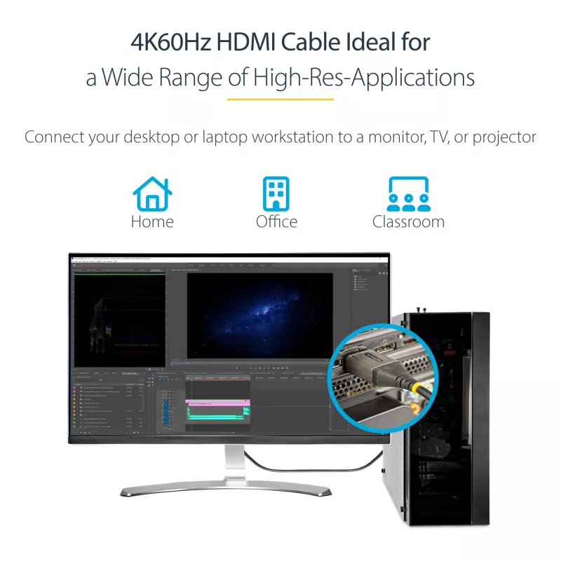 StarTech.com 2 m Premium Certified HDMI 2.0 -kaapeli – High Speed Ultra HD 4K 60 Hz HDMI -kaapeli Ethernetillä – HDR10, ARC – UHD-HDMI-videokaapeli – UHD-monitoreille, televisioille, näytöille – M/M