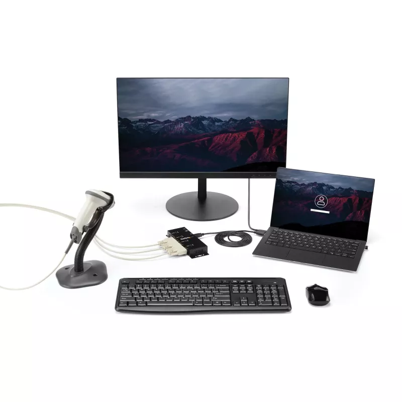 StarTech.com 4 portin USB-DB9 RS232 -sarja-adapterikeskitin – teollinen DIN-kisko- ja seinäasennus