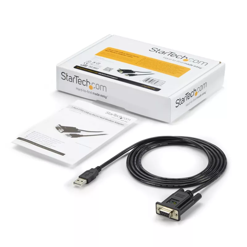 StarTech.com ICUSB232FTN 1-porttinen USB-nollamodeemi-RS232-DB9-sarja-DCE-sovitinkaapeli, FTDI, USB 2.0, musta