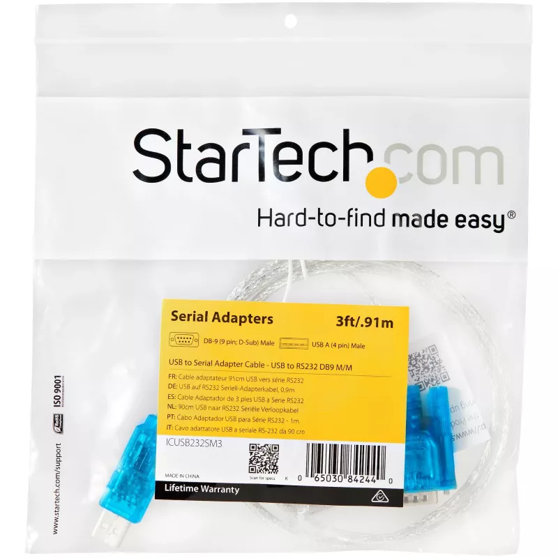 StarTech.com 3ft (91 cm) 1 portin USB-RS232-DB9-sarja-adapterikaapeli, USB-sarja-adapterikaapeli – M/M