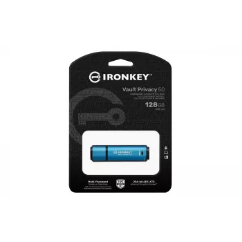 Kingston Technology IronKey 128 GB Vault Privacy 50 AES-256 salattu, FIPS 197