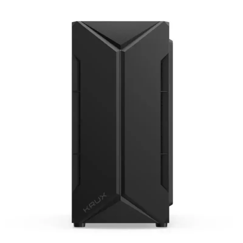 PC-kotelo KRUX Astro Cube musta — Cube-kotelo, tukee Micro ATX/Mini-ITX, 1×3,5 tuuman + 2×2,5 tuuman paikat, sivulasiseinä, max. virtalähde 28 cm, max. jäähdytyskorkeus 136 mm