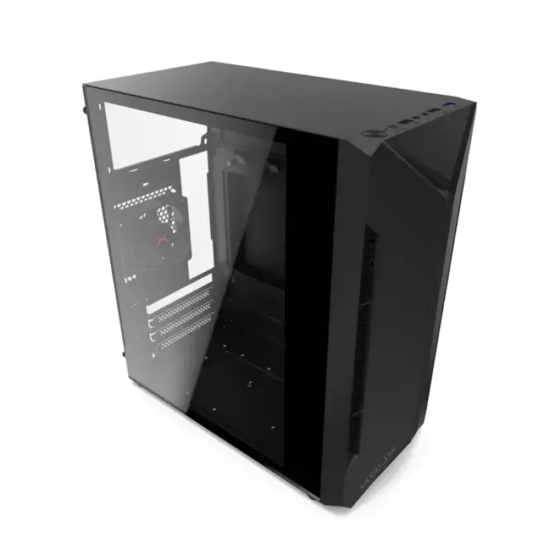 PC-kotelo KRUX Astro Cube musta — Cube-kotelo, tukee Micro ATX/Mini-ITX, 1×3,5 tuuman + 2×2,5 tuuman paikat, sivulasiseinä, max. virtalähde 28 cm, max. jäähdytyskorkeus 136 mm