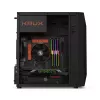 PC-kotelo KRUX Astro Cube musta — Cube-kotelo, tukee Micro ATX/Mini-ITX, 1×3,5 tuuman + 2×2,5 tuuman paikat, sivulasiseinä, max. virtalähde 28 cm, max. jäähdytyskorkeus 136 mm