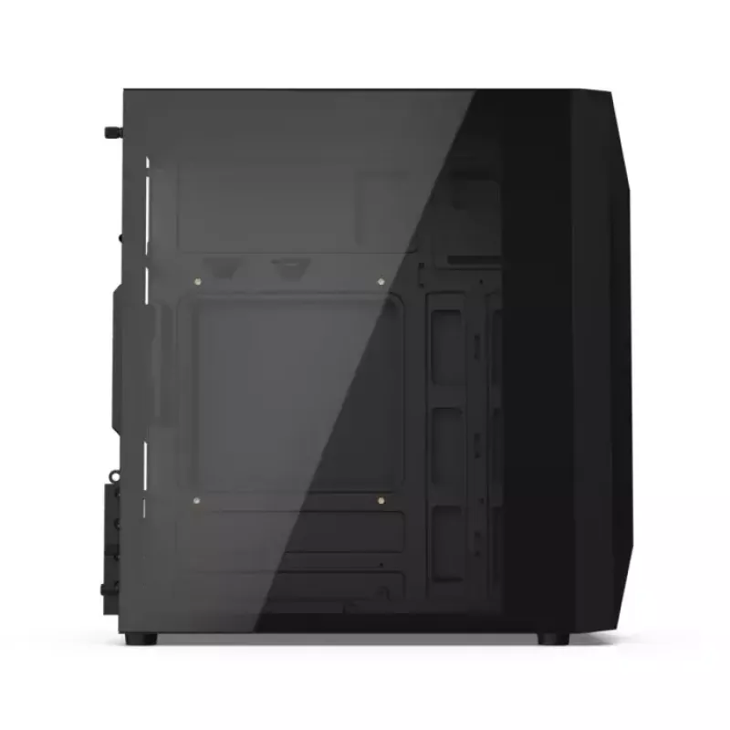 PC-kotelo KRUX Astro Cube musta — Cube-kotelo, tukee Micro ATX/Mini-ITX, 1×3,5 tuuman + 2×2,5 tuuman paikat, sivulasiseinä, max. virtalähde 28 cm, max. jäähdytyskorkeus 136 mm