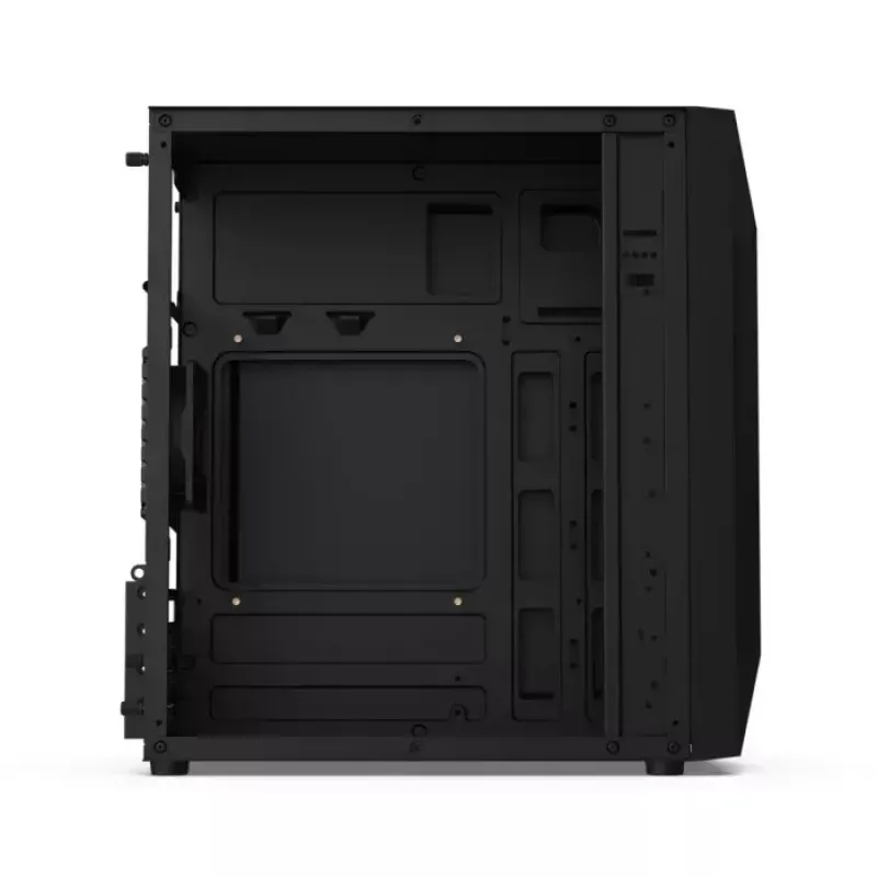 PC-kotelo KRUX Astro Cube musta — Cube-kotelo, tukee Micro ATX/Mini-ITX, 1×3,5 tuuman + 2×2,5 tuuman paikat, sivulasiseinä, max. virtalähde 28 cm, max. jäähdytyskorkeus 136 mm