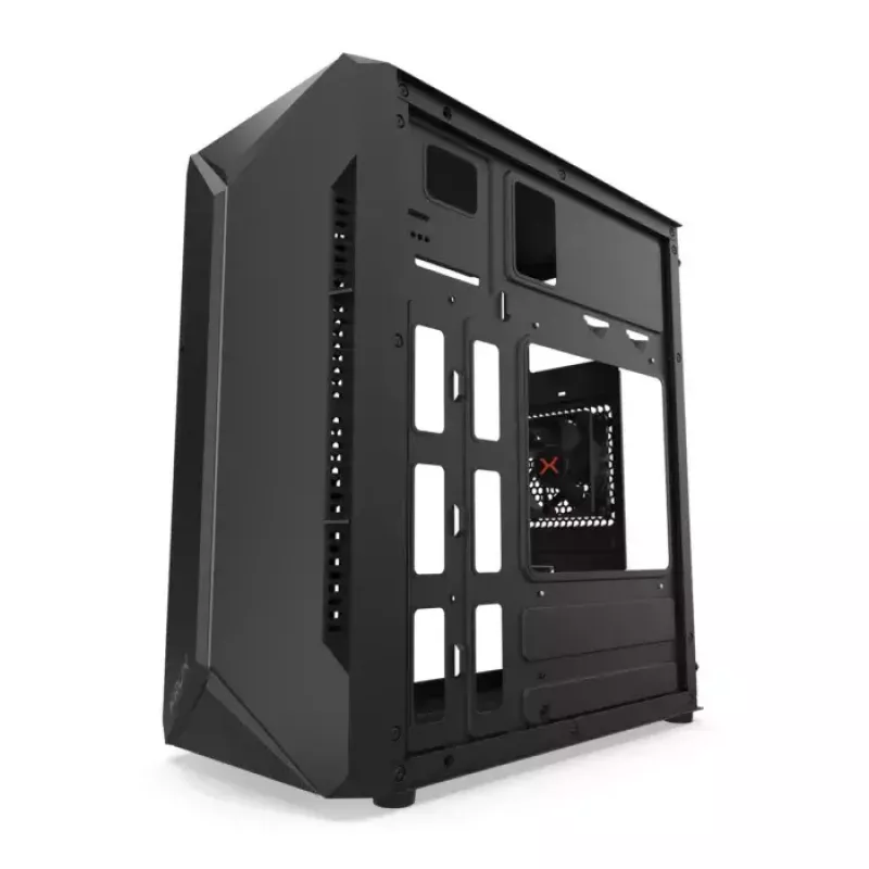 PC-kotelo KRUX Astro Cube musta — Cube-kotelo, tukee Micro ATX/Mini-ITX, 1×3,5 tuuman + 2×2,5 tuuman paikat, sivulasiseinä, max. virtalähde 28 cm, max. jäähdytyskorkeus 136 mm