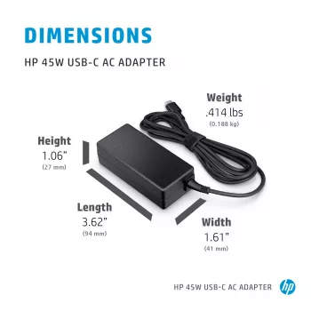 HP 45W USB-C AC-laturi, kannettava, sisäkäyttö, 45 W, 3 A, Spectre x2 12-a0xx; HP Pavilion x2 10-n1xx; Pavilion x2 10-n0xx, koti