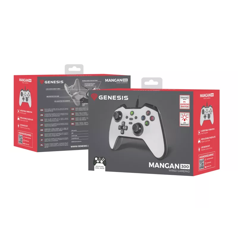 GENESIS Mangan 300 valkoinen USB-peliohjain analoginen / digitaalinen Android, Nintendo Switch, PC