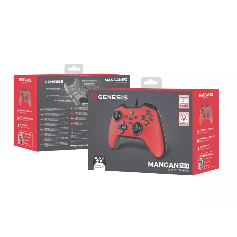 GENESIS Mangan 300 Red USB-peliohjain analoginen/digitaalinen Android, Nintendo Switch, PC