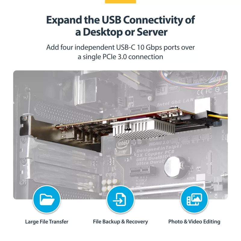 StarTech.com 4-porttinen USB Type-C PCIe-kortti, USB 3.2 10Gbps, USB-C PCI Express laajennuskortti, 4x itsenäinen USB-ohjain, Windows/Linux/macOS, TAA-yhteensopiva