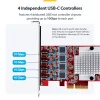 StarTech.com 4-porttinen USB Type-C PCIe-kortti, USB 3.2 10Gbps, USB-C PCI Express laajennuskortti, 4x itsenäinen USB-ohjain, Windows/Linux/macOS, TAA-yhteensopiva