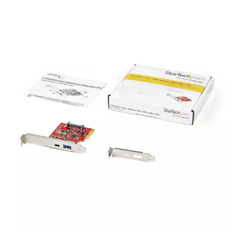StarTech.com 2-porttinen 10 Gbps USB-A- ja USB-C-PCIe-kortti – USB 3.2 Gen 2 PCI Express Type-C/A -isäntäohjainkorttiadapteri – USB 3.2 Gen 2x1 PCIe-laajennuskortti – Windows, macOS, Linux