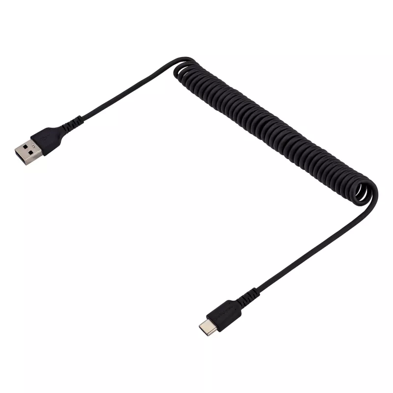 StarTech.com 1 m USB-A - C -latauskaapeli, spiraalikaapeli, Heavy Duty, pikalataus ja synkronointi, laadukas USB 2.0 A - USB Type-C -kaapeli, kestävä aramidikuitu, kestävä uros-uros-USB-kaapeli