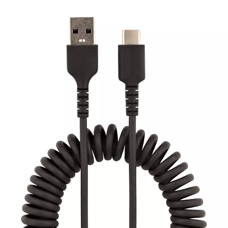 StarTech.com 50 cm (20 in) USB-A - C -latauskaapeli, spiraalikaapeli Heavy Duty pikalataus ja synkronointi, laadukas USB 2.0 A - USB Type-C -kaapeli, kestävä aramidikuitu, kestävä uros-uros-USB-kaapeli