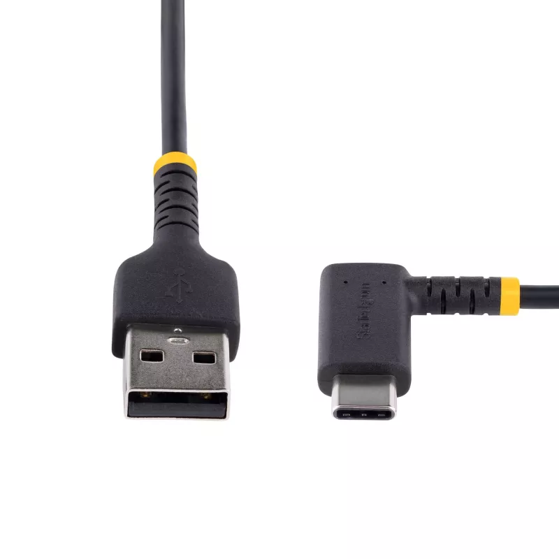 StarTech.com 1m USB-A–USB-C-latauskaapeli, kulmaliitin – kestävä pikalatauskaapeli – musta, USB 2.0 A–Type-C – kestävä aramidikuitu – 3A – USB-latauskaapeli