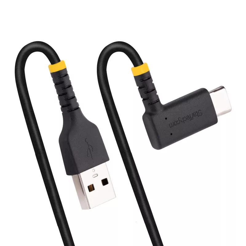 StarTech.com 1,8 m USB-A–USB-C-latauskaapeli suorakulmaliittimellä – kestävä pikalataus-USB-C-kaapeli – musta, USB 2.0 A–tyyppi C – kestävä aramidikuitu – 3A – USB-latauskaapeli