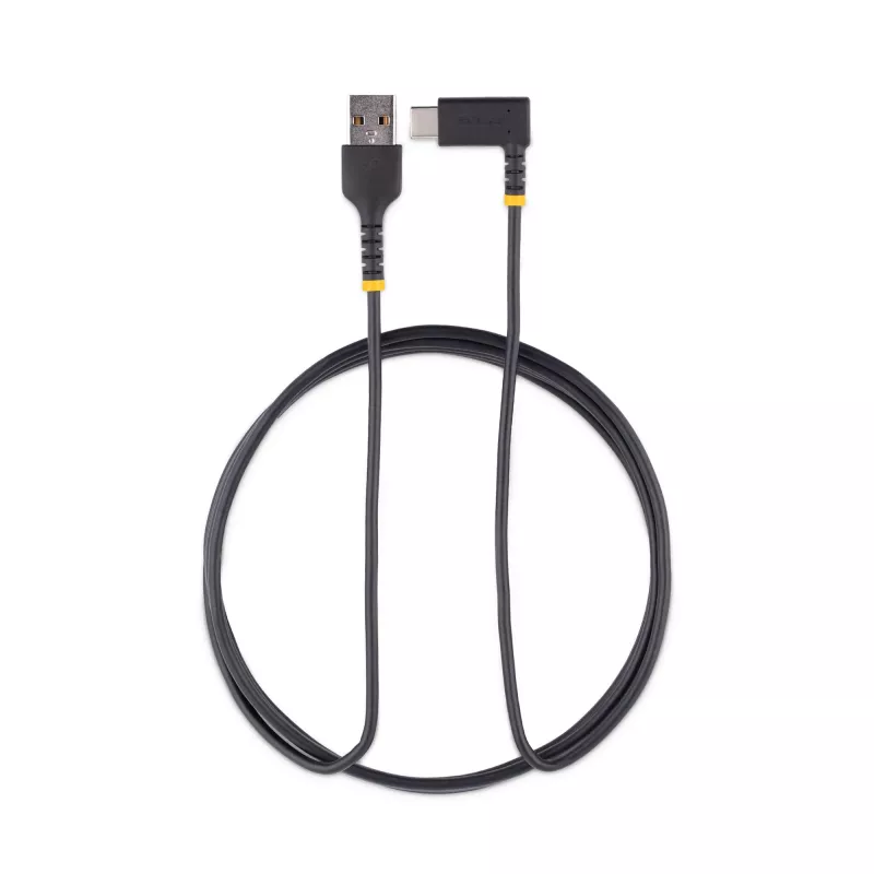 StarTech.com 1,8 m USB-A–USB-C-latauskaapeli suorakulmaliittimellä – kestävä pikalataus-USB-C-kaapeli – musta, USB 2.0 A–tyyppi C – kestävä aramidikuitu – 3A – USB-latauskaapeli