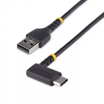 StarTech.com 1ft (30cm) USB-A–C-latauskaapeli, kulmaliitin – kestävä pikalataus-USB-C-kaapeli – musta USB 2.0 A–Type-C – kestävä aramidikuitu – 3A – USB-latauskaapeli