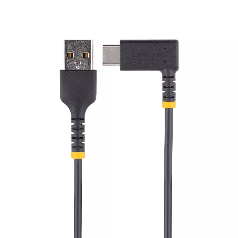 StarTech.com 1ft (30cm) USB-A–C-latauskaapeli, kulmaliitin – kestävä pikalataus-USB-C-kaapeli – musta USB 2.0 A–Type-C – kestävä aramidikuitu – 3A – USB-latauskaapeli