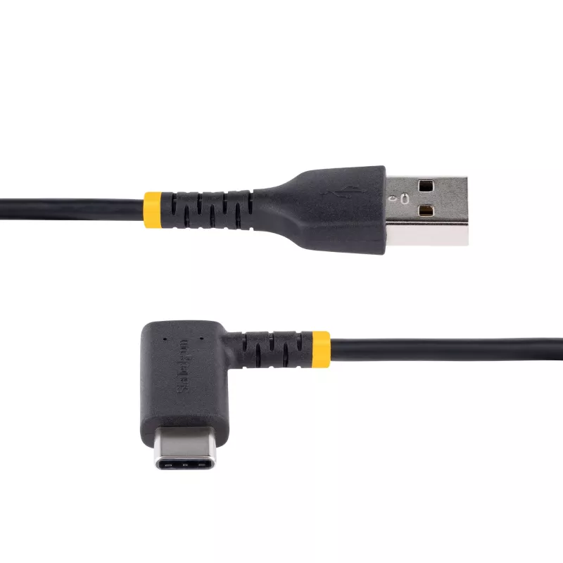 StarTech.com 1ft (30cm) USB-A–C-latauskaapeli, kulmaliitin – kestävä pikalataus-USB-C-kaapeli – musta USB 2.0 A–Type-C – kestävä aramidikuitu – 3A – USB-latauskaapeli