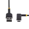 StarTech.com 1ft (30cm) USB-A–C-latauskaapeli, kulmaliitin – kestävä pikalataus-USB-C-kaapeli – musta USB 2.0 A–Type-C – kestävä aramidikuitu – 3A – USB-latauskaapeli