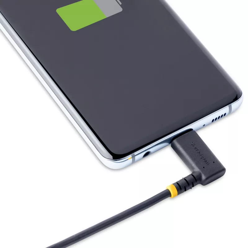 StarTech.com 1ft (30cm) USB-A–C-latauskaapeli, kulmaliitin – kestävä pikalataus-USB-C-kaapeli – musta USB 2.0 A–Type-C – kestävä aramidikuitu – 3A – USB-latauskaapeli