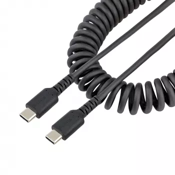StarTech.com 1 m USB-C-latauskaapeli, spiraalikaapeli, Heavy Duty, nopea lataus ja synkronointi, USB 2.0 Type-C -kaapeli, kestävä aramidikuitu, kestävä uros-uros-USB-kaapeli, musta