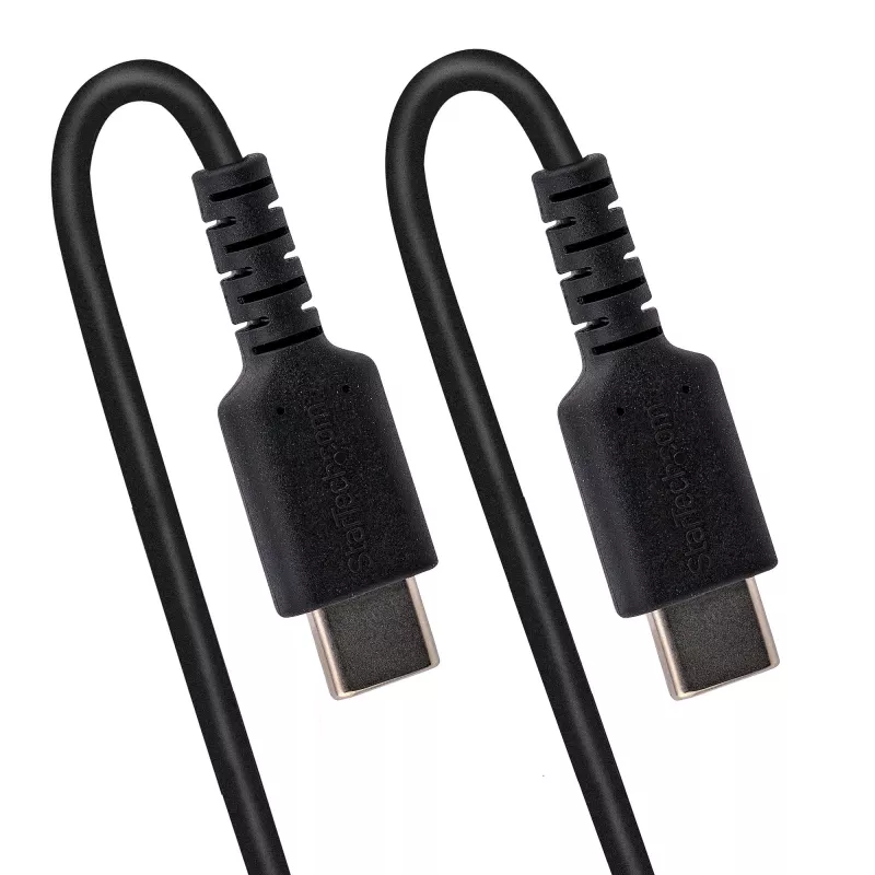 StarTech.com 1 m USB-C-latauskaapeli, spiraalikaapeli, Heavy Duty, nopea lataus ja synkronointi, USB 2.0 Type-C -kaapeli, kestävä aramidikuitu, kestävä uros-uros-USB-kaapeli, musta