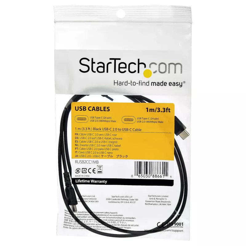 StarTech.com 1 m USB-A - USB-C -laturikaapeli – kestävä pikalataus- ja synkronointikaapeli USB 2.0 - USB Type-C – kestävä TPE-kuori aramidikuitua M/M 3A musta – Samsung S10, iPad Pro, Pixel