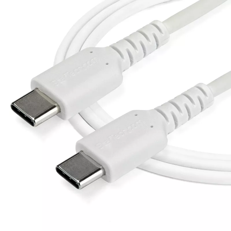 StarTech.com 1m USB-C-laturikaapeli – kestävä pikalataus- ja synkronointikaapeli USB 2.0 Type-C – USB-C-kannettavan laturikaapeli – TPE-päällyste aramidikuitu M/M 60W valkoinen – Samsung S10 S20 iPad Pro MS Surface