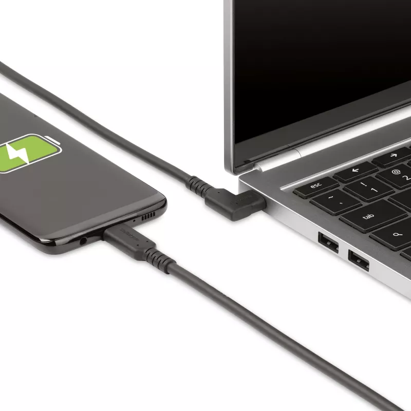 StarTech.com 2m USB-C-kaapeli, kulmikas, USB 5Gbps, 100W (5A) Power Delivery, 4K 60Hz DP Alt Mode, kestävä USB-C-kaapeli – Thunderbolt-yhteensopiva