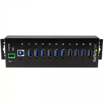 StarTech.com 10 portin teollinen USB 3.0 -keskitin – ESD- ja ylijännitesuojaus~10 portin USB 3.0 -keskitin – 5 Gbit/s – teollinen metallinen USB-A-keskitin ESD- ja ylijännitesuojauksella – DIN-kisko-, seinä- tai pöytäasennus – TAA-yhteensopiva USB-laajennuskeskitin