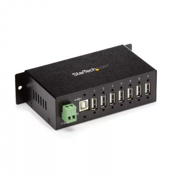StarTech.com ST7200USBM teollinen 7-porttinen USB 2.0 -keskitin, metallikotelo, ESD- ja ylijännitesuoja, DIN-kiskoon/seinälle/pöydälle asennettava, 7–24 V DC, TAA-yhteensopiva, musta
