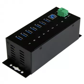 StarTech.com 7-porttinen teollinen USB 3.0 -keskitin ESD-suojauksella~7-porttinen USB 3.0 -keskitin (5Gbps) - teollinen metallinen USB-A-keskitin ESD-suojauksella ja 350W ylijännitesuojauksella - DIN-kisko-, seinä- tai pöytäasennus - TAA-yhteensopiva USB-laajenninkeskitin