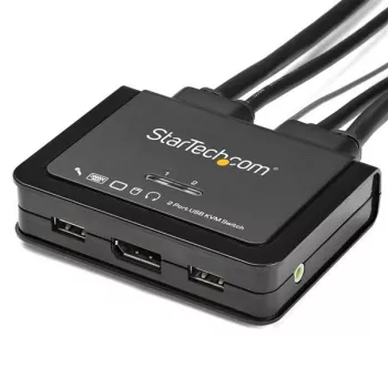 StarTech.com 2 portin DisplayPort KVM-kytkin – 4K 60 Hz – kompakti kaksiporttinen UHD DP 1.2 USB-työpöytä-KVM-kytkin 1,2 m kaapeleilla ja äänellä – väylävirralla toimiva ja kaukosäädettävä – MacBook ThinkPad