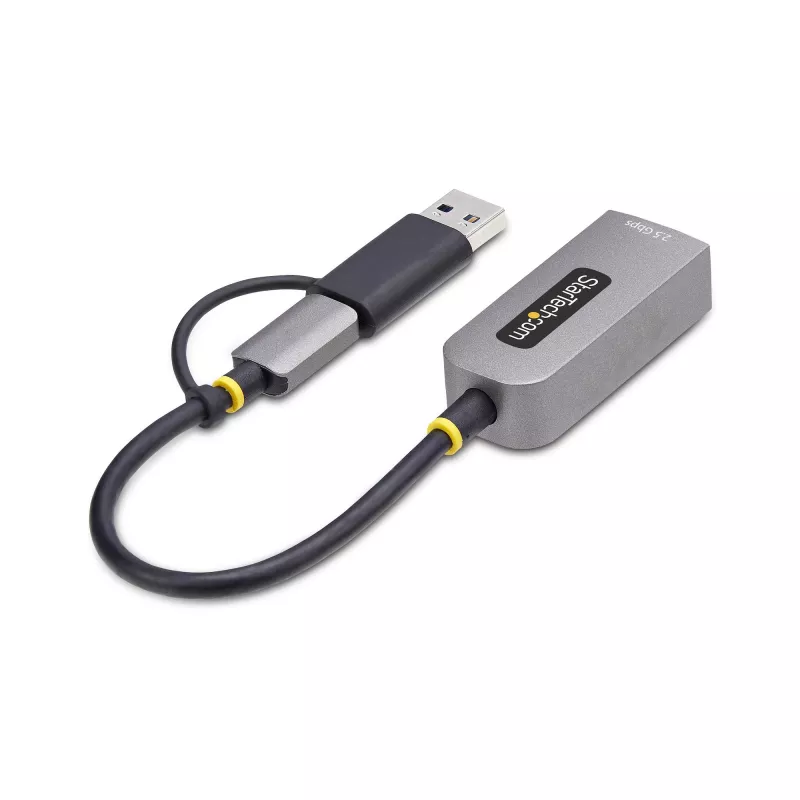 StarTech.com 2.5GbE USB-C - Ethernet-sovitin USB-A-muuntimella, NBASE-T NIC, USB 3.0 Type-C 2.5/1G moninopeusverkko, Thunderbolt-yhteensopiva, Windows & Mac