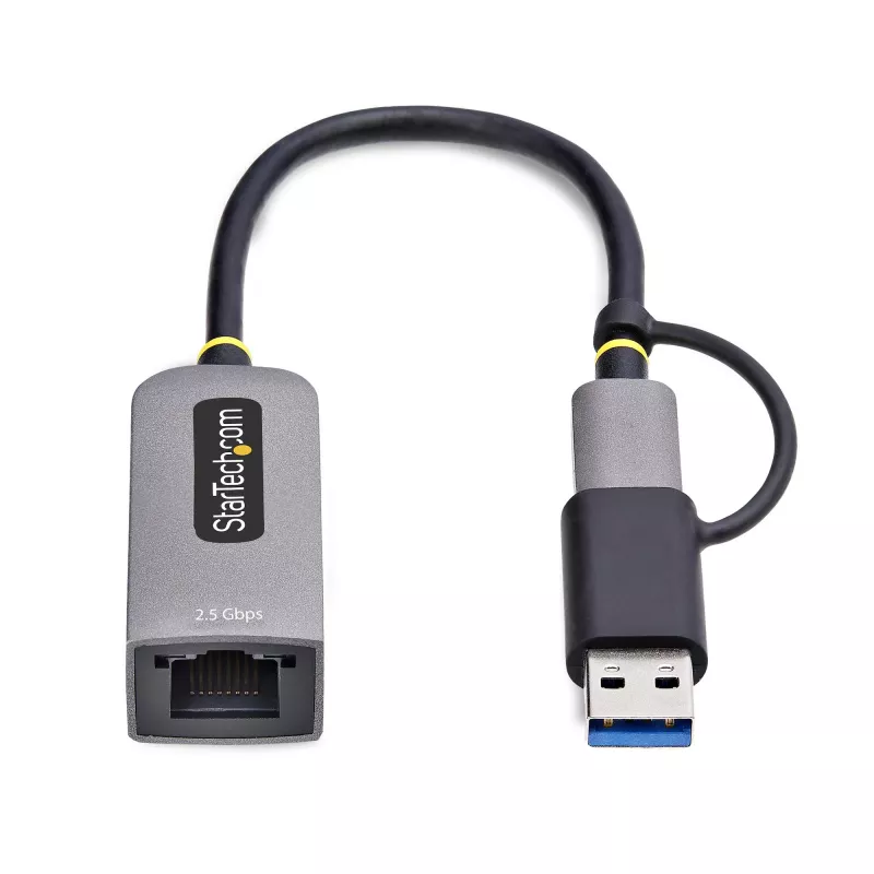 StarTech.com 2.5GbE USB-C - Ethernet-sovitin USB-A-muuntimella, NBASE-T NIC, USB 3.0 Type-C 2.5/1G moninopeusverkko, Thunderbolt-yhteensopiva, Windows & Mac